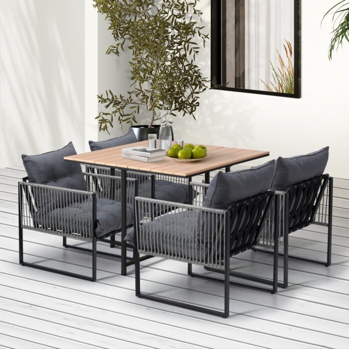 Livsip 5PCS Outdoor Dining Set Garden Table Chairs with Cushions - Image 5
