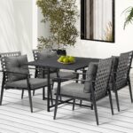 Livsip 5PCS Outdoor Dining Set Black Table and Rattan Chairs - Image 6