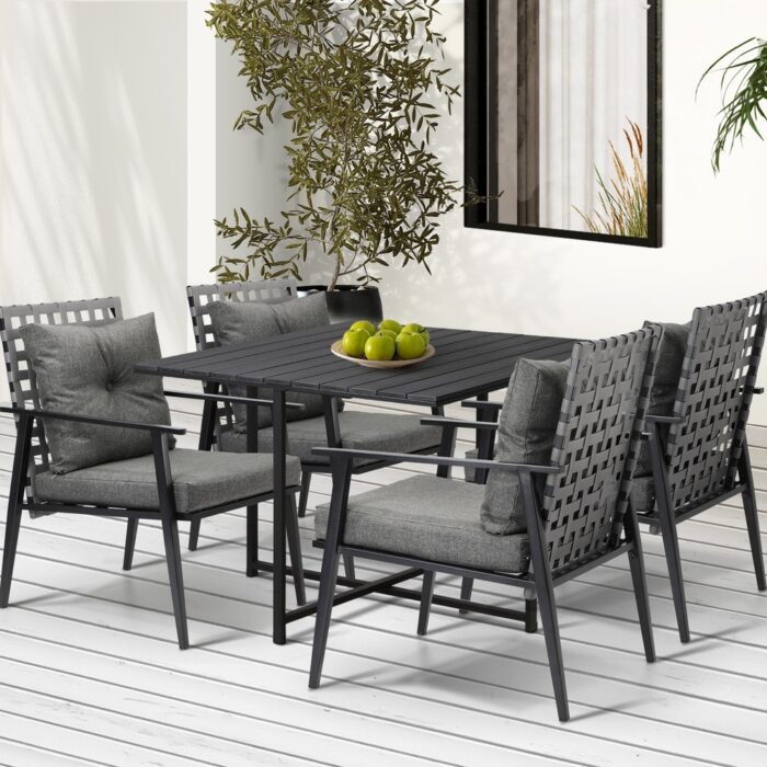 Livsip 5PCS Outdoor Dining Set Black Table and Rattan Chairs - Image 6