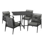 Livsip 5PCS Outdoor Dining Set Black Table and Rattan Chairs