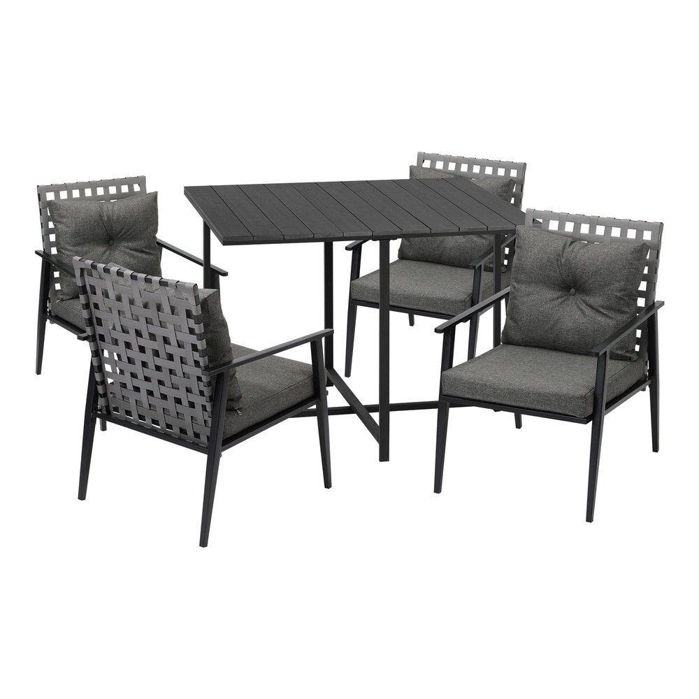 ODDS-KANIBK-BROAD-5PC-01 Livsip 5PCS Outdoor Dining Set Black Table and Rattan Chairs - Image 1