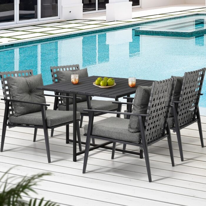 Livsip 5PCS Outdoor Dining Set Black Table and Rattan Chairs - Image 4