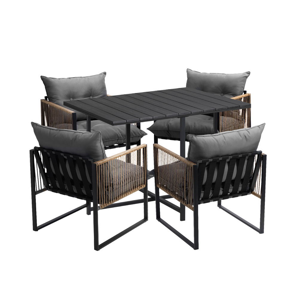 ODDS-KANIBK-KUDA-5PC-01 Livsip Outdoor Dining Set Black Table 4 Seater - Image 1