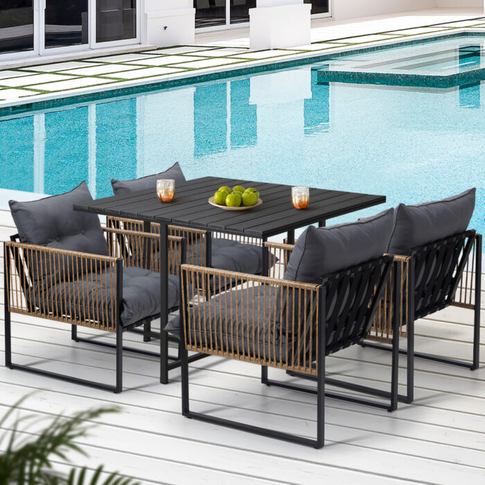 Livsip Outdoor Dining Set Black Table 4 Seater - Image 5