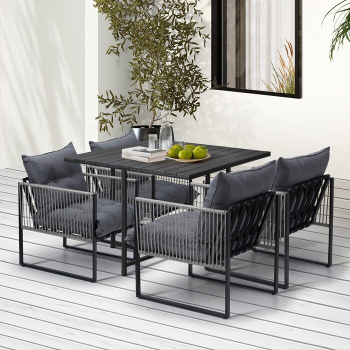 Livsip 5PCS Outdoor Dining Set Garden Table Sofa Chairs with Cushions - Image 8