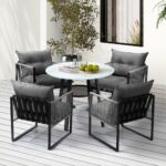 Livsip 5PCS Outdoor Dining Set Round Table PE Wicker Chairs - Image 2