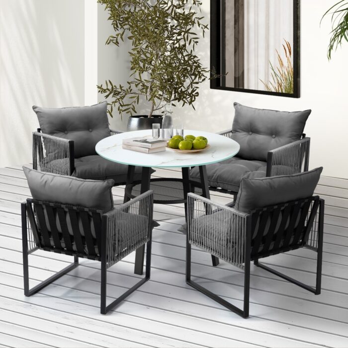 Livsip 5PCS Outdoor Dining Set Round Table PE Wicker Chairs - Image 2
