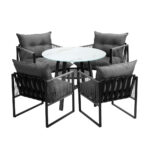 Livsip 5PCS Outdoor Dining Set Round Table PE Wicker Chairs