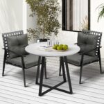 Livsip Outdoor Dining Set 2 Seater Marble Table Rattan Armchair - Image 2
