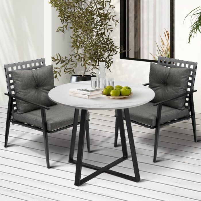 Livsip Outdoor Dining Set 2 Seater Marble Table Rattan Armchair - Image 2
