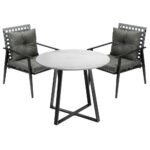 Livsip Outdoor Dining Set 2 Seater Marble Table Rattan Armchair