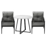 Livsip Outdoor Dining Set 2 Seater Marble Table Rattan Armchair - Image 3