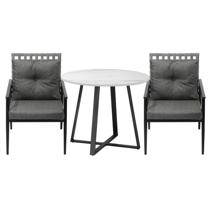 Livsip Outdoor Dining Set 2 Seater Marble Table Rattan Armchair - Image 3