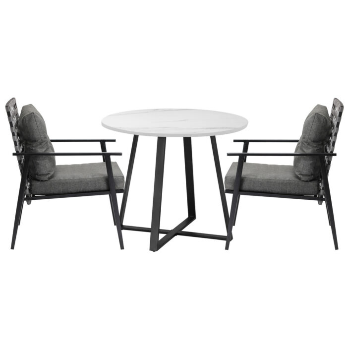 Livsip Outdoor Dining Set 2 Seater Marble Table Rattan Armchair - Image 6