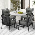 Livsip Outdoor Dining Set 4 Seater Marble Table Rattan Armchair - Image 6