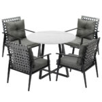 Livsip Outdoor Dining Set 4 Seater Marble Table Rattan Armchair