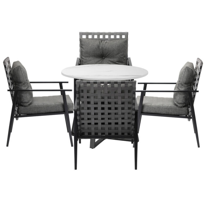 Livsip Outdoor Dining Set 4 Seater Marble Table Rattan Armchair - Image 2