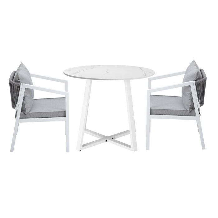 Livsip Outdoor Dining Set Bistro Setting 3PCS White - Image 2