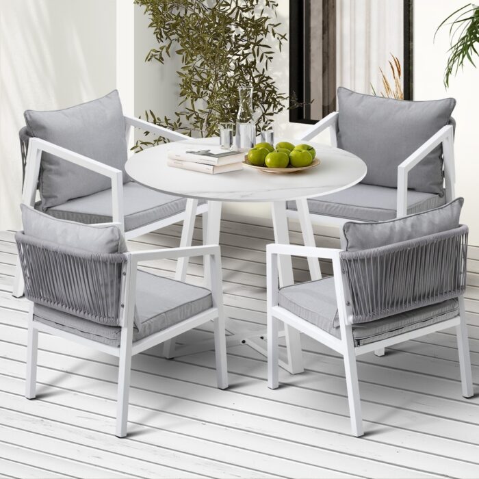 Livsip Outdoor Dining Set Bistro Setting 5PCS White - Image 4