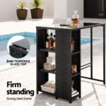 Gardeon Outdoor Bar Table Wicker Dining Bistro Glass Desk Steel Patio Furniture Black - Image 4