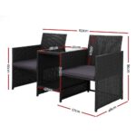 Gardeon Outdoor Setting Wicker Loveseat Birstro Set Patio Garden Furniture Black - Image 2