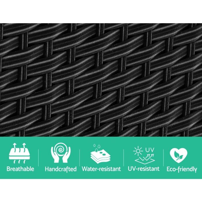 Gardeon Outdoor Setting Wicker Loveseat Birstro Set Patio Garden Furniture Black - Image 5