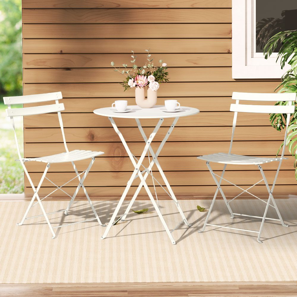 ODF-METAL-3PCS-WH-202502281616-00 Gardeon 3PC Outdoor Bistro Set Steel Table and Chairs Patio Furniture White - Image 1