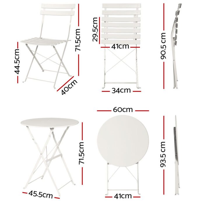 Gardeon 3PC Outdoor Bistro Set Steel Table and Chairs Patio Furniture White - Image 2