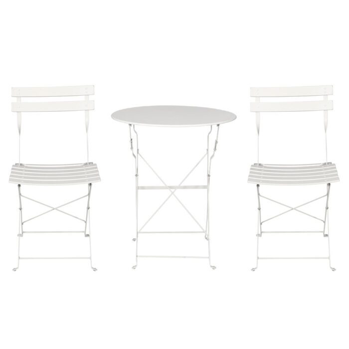 Gardeon 3PC Outdoor Bistro Set Steel Table and Chairs Patio Furniture White - Image 3