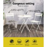 Gardeon 3PC Outdoor Bistro Set Steel Table and Chairs Patio Furniture White - Image 4