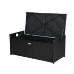 Gardeon Outdoor Storage Bench Box Wicker Garden Sheds Tools Cushion Patio Furniture Black - Image 3