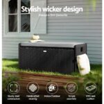 Gardeon Outdoor Storage Bench Box Wicker Garden Sheds Tools Cushion Patio Furniture Black - Image 5