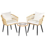 Gardeon 3PC Outdoor Bistro Set Patio Furniture Lounge Setting Table and Chairs Natural