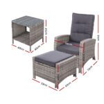 Gardeon 5PC Recliner Chairs Table Sun lounge Wicker Outdoor Furniture Adjustable Grey - Image 2