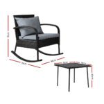 Gardeon 2PC Rocking Chair Table Wicker Outdoor Furniture Patio Lounge Setting - Image 2