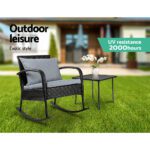 Gardeon 2PC Rocking Chair Table Wicker Outdoor Furniture Patio Lounge Setting - Image 4