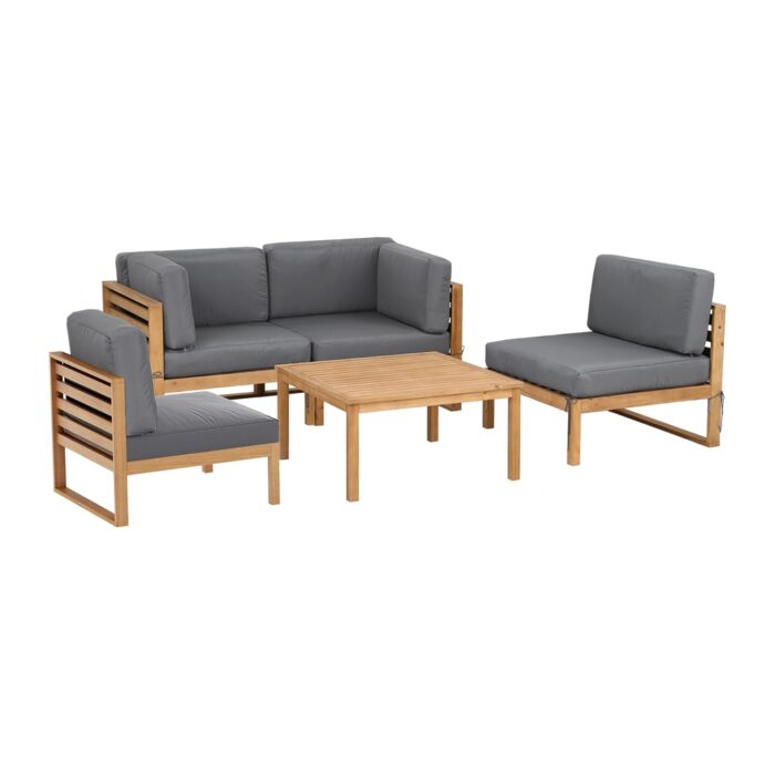 Gardeon 4-Piece Outdoor Sofa Set Wooden Couch Lounge Setting 5PCS - Image 3