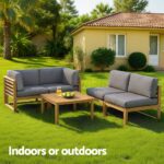 Gardeon 4-Piece Outdoor Sofa Set Wooden Couch Lounge Setting 5PCS - Image 4