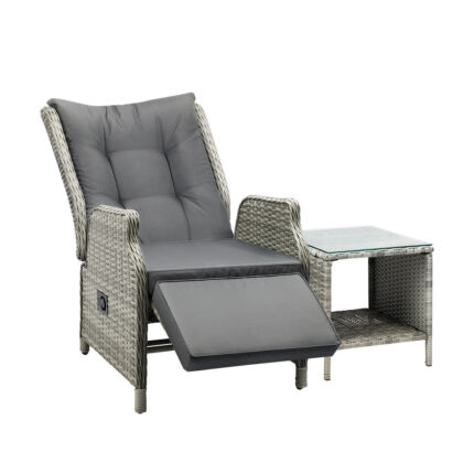 Livsip Outoodr Recliner Lounge & Table Set Wicker Grey