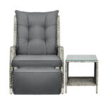 Livsip Outoodr Recliner Lounge & Table Set Wicker Grey - Image 3