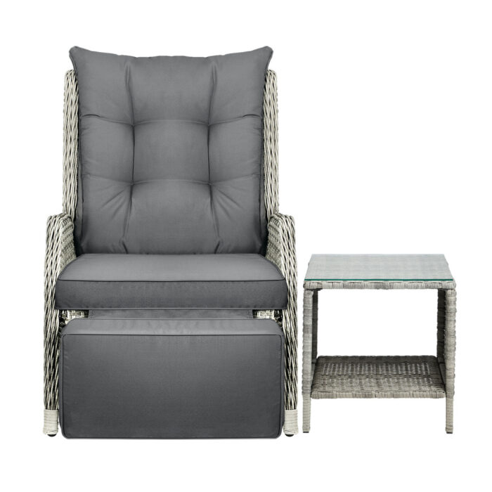Livsip Outoodr Recliner Lounge & Table Set Wicker Grey - Image 3