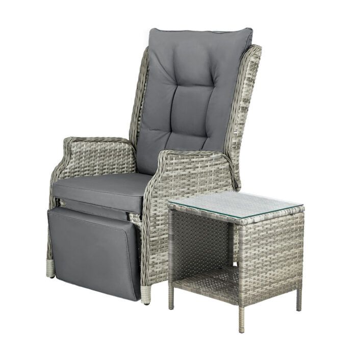 Livsip Outoodr Recliner Lounge & Table Set Wicker Grey - Image 7