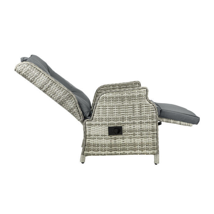 Livsip Outoodr Recliner Lounge & Table Set Wicker Grey - Image 6