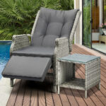 Livsip Outoodr Recliner Lounge & Table Set Wicker Grey - Image 10