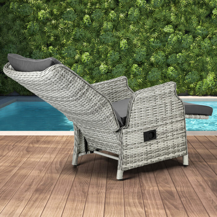 Livsip Outoodr Recliner Lounge & Table Set Wicker Grey - Image 9