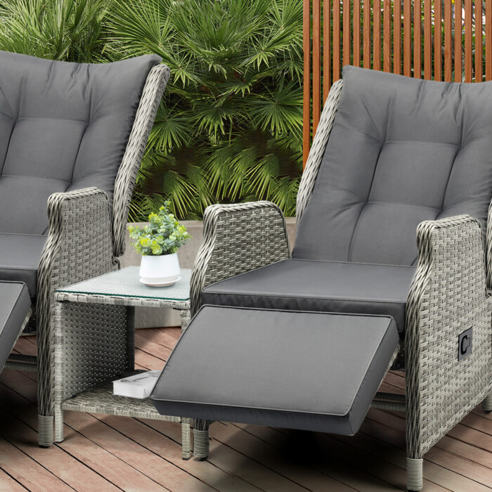 Livsip Outoodr Recliner Lounge & Table Set Wicker Grey - Image 2