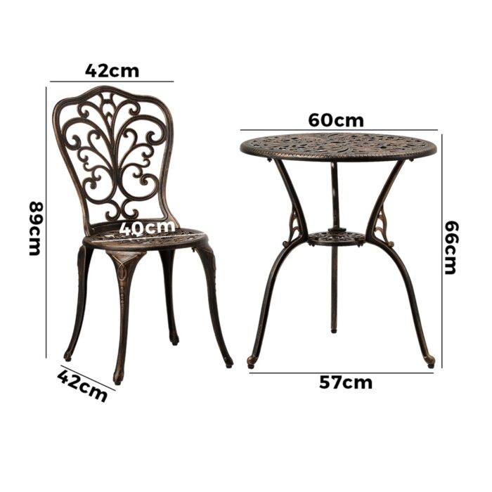 Livsip Outdoor Patio Set Chairs&Table 3PCS Bronze - Image 3