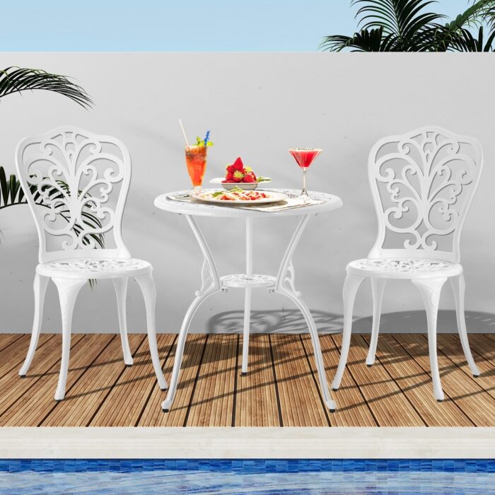 Livsip Bistro Outdoor Set Chairs Table 3PCS Cast Aluminium - Image 4