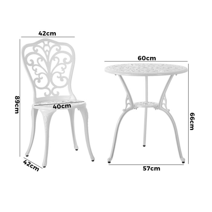 Livsip Bistro Outdoor Set Chairs Table 3PCS Cast Aluminium - Image 3