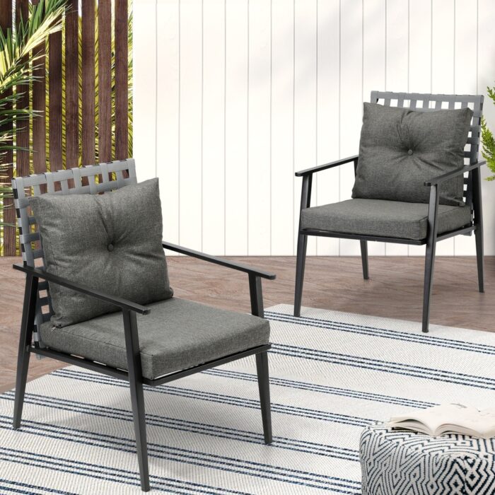 Livsip 2PCS Outdoor Armchairs Rattan Backrest Black - Image 2